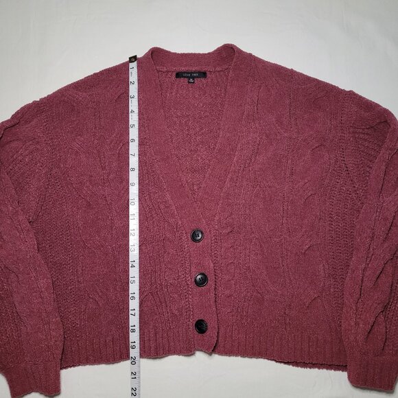 Women's Burgundy Boxy Oversized Cable Knit Button-Up Cardigan Size Medium - Picture 5 of 10